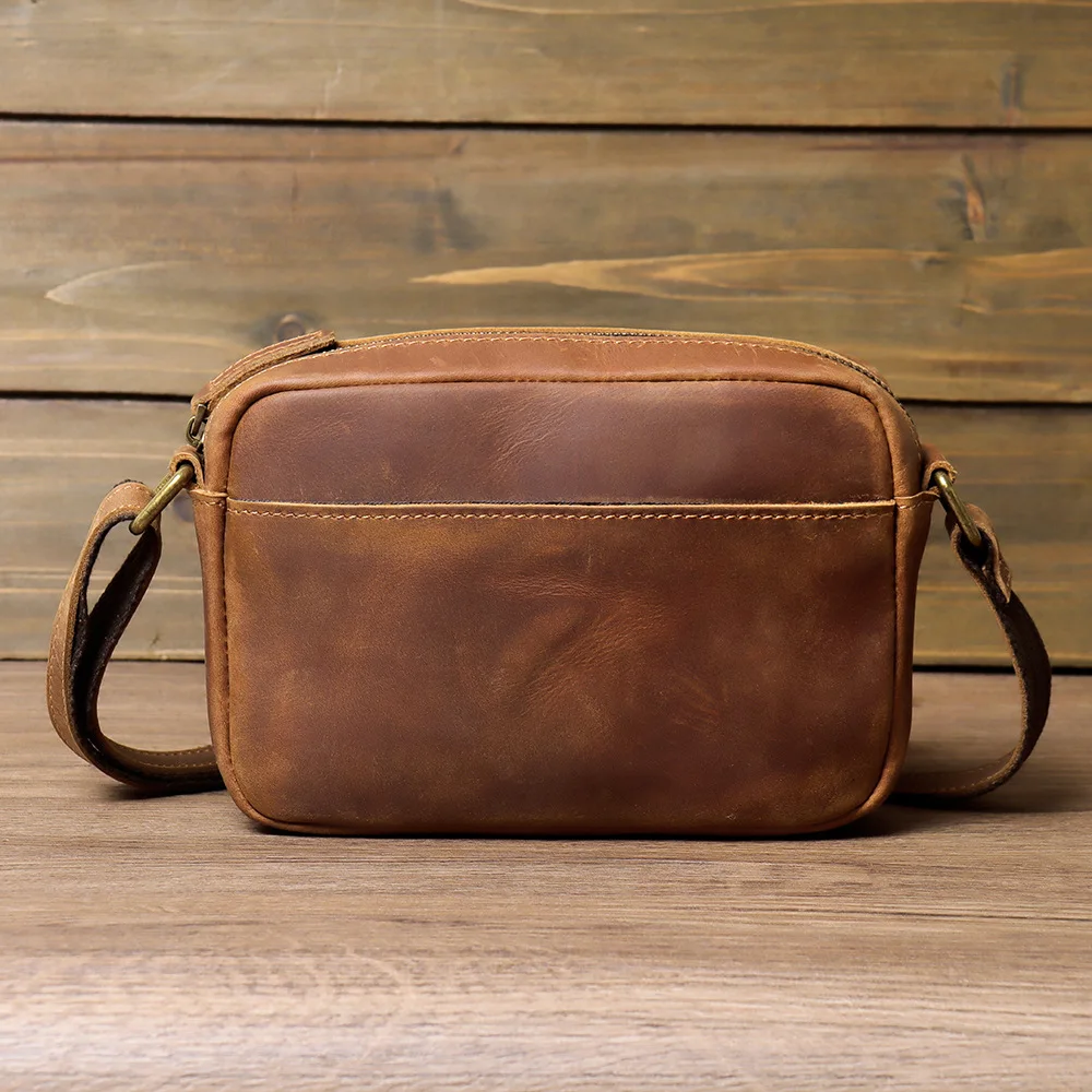 Crazy Horse Leather Men's Shoulder Bag Retro Simple Head Layer Cowhide Leather Crossbody Bag