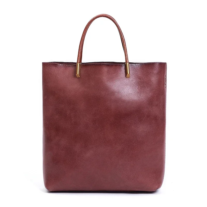 Women Fashion Texture Genuine Leather Vintage Composite Handbag OL Concise Shoulder Tote Bag for Business Office Daily